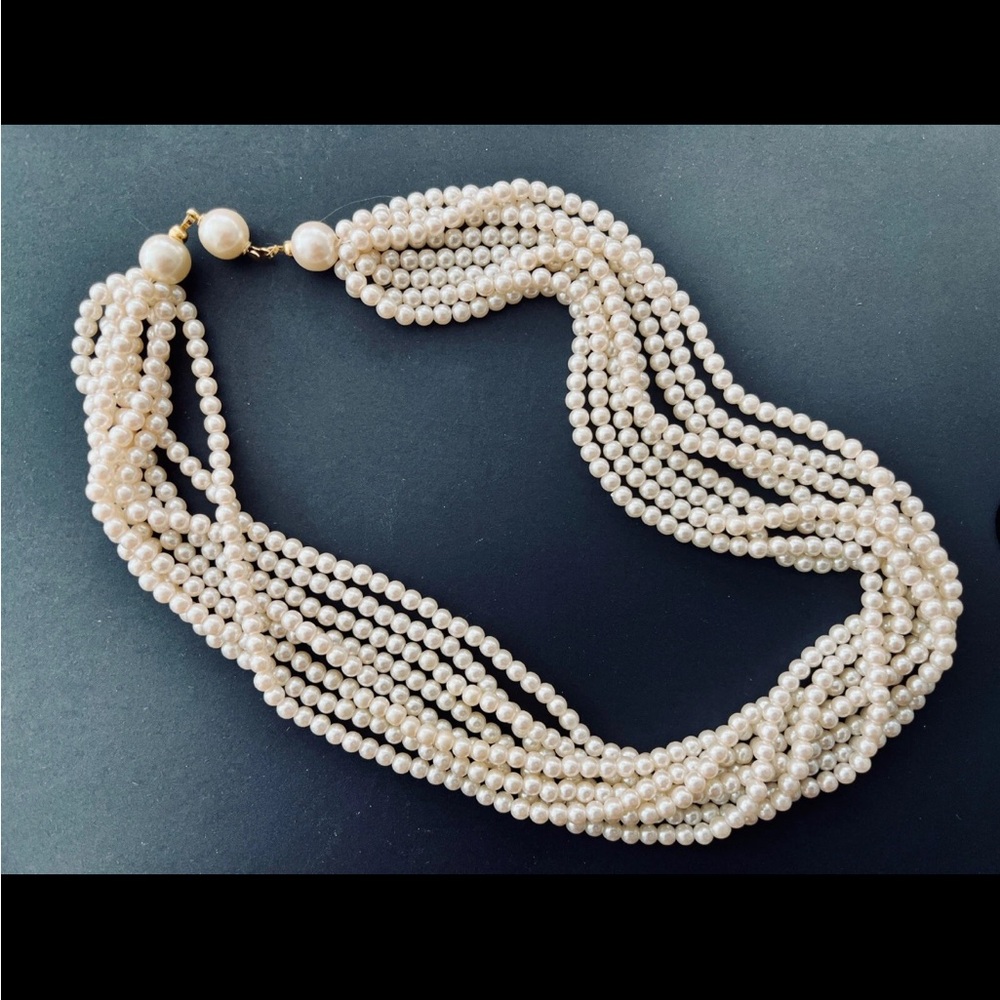 Vintage 8 Strand Faux Pearl Statement Necklace – Bridal / Formal